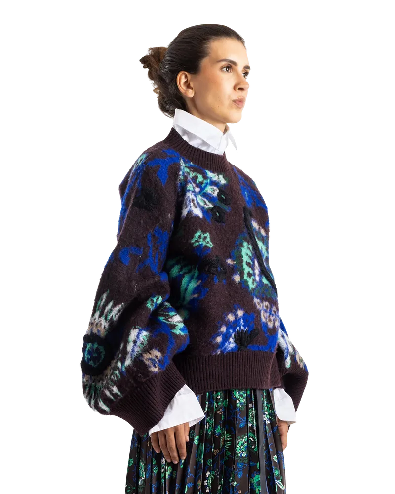 Sacai Women's Pull En Maille Floral Jacquard Knit Pullover Marron Brown Sweater Brown
