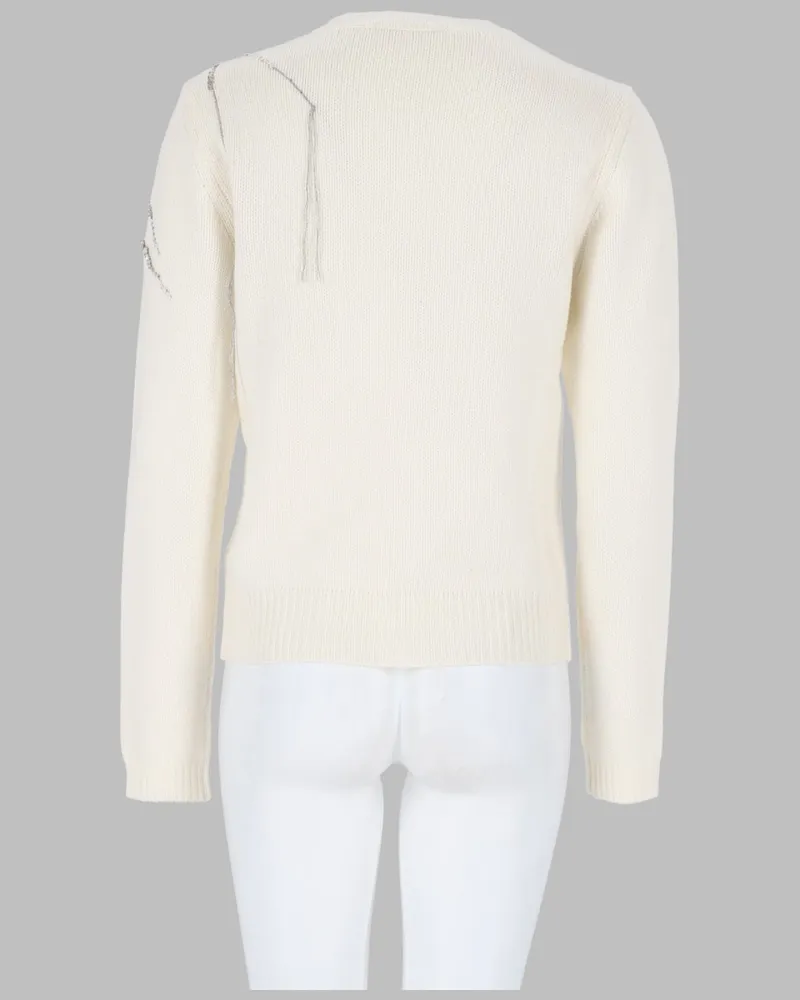 Fabiana Filippi Rhinestone-Embellished Wool Blend Cardigan — Ivory Ivory