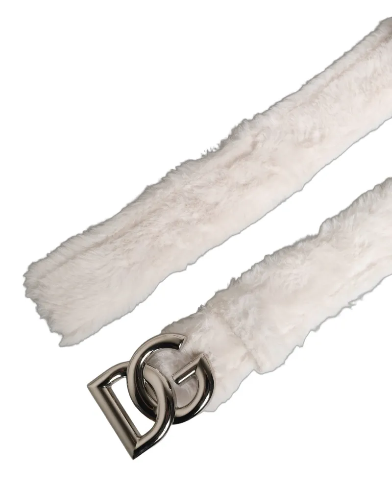 Dolce & Gabbana Fleece with Logo-Embossed Buckle Belt — White White