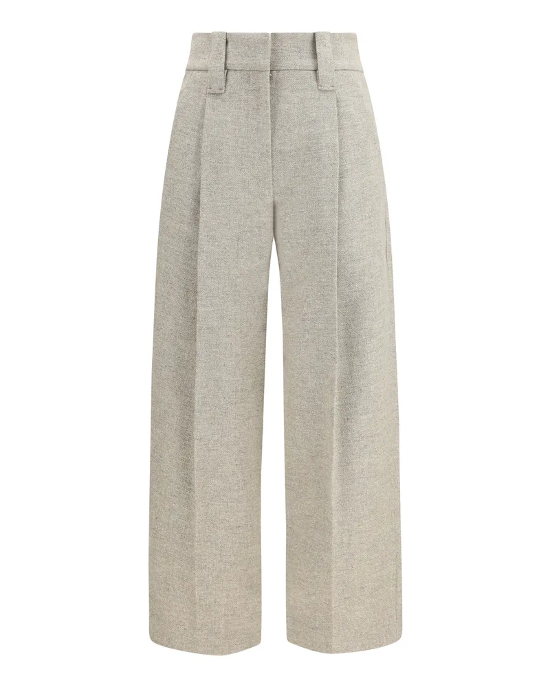 Brunello Cucinelli High-Waisted Pleated Virgin Wool Trousers — Beige Beige