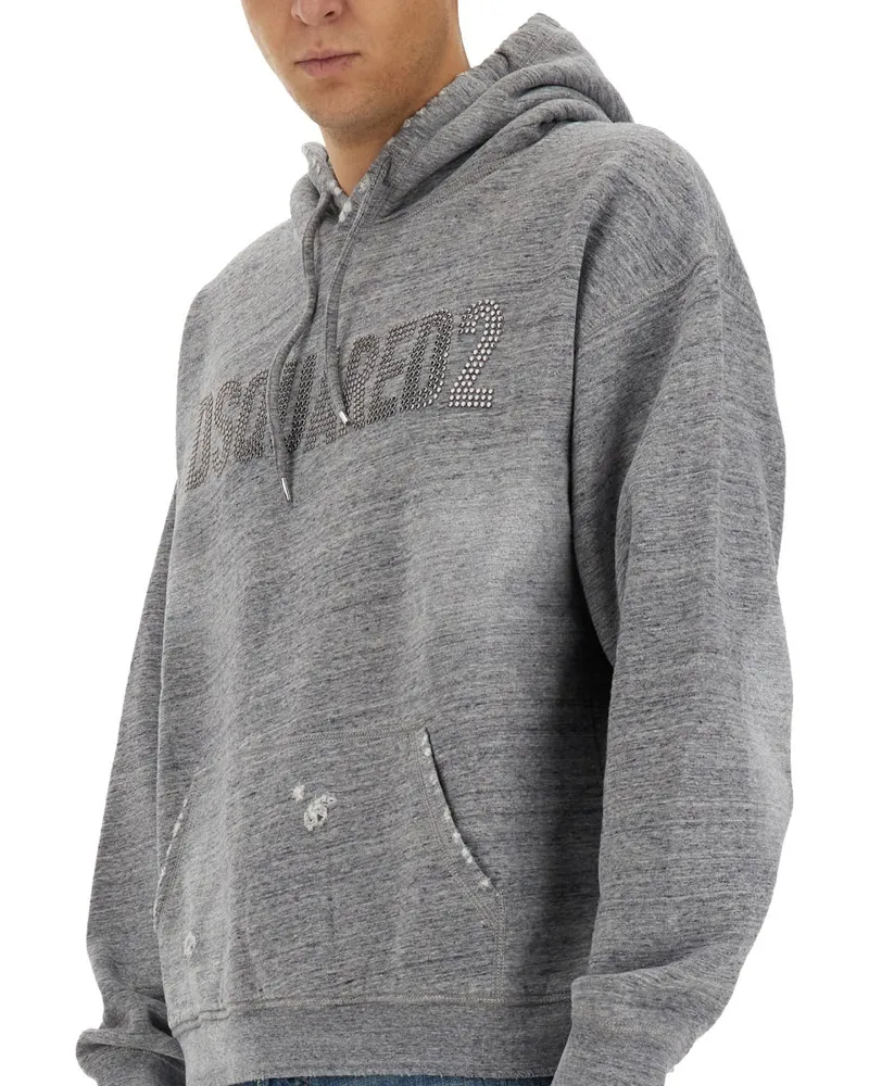 Dsquared2 Logo-Embroidered Cotton Sweatshirt — Gray Gray