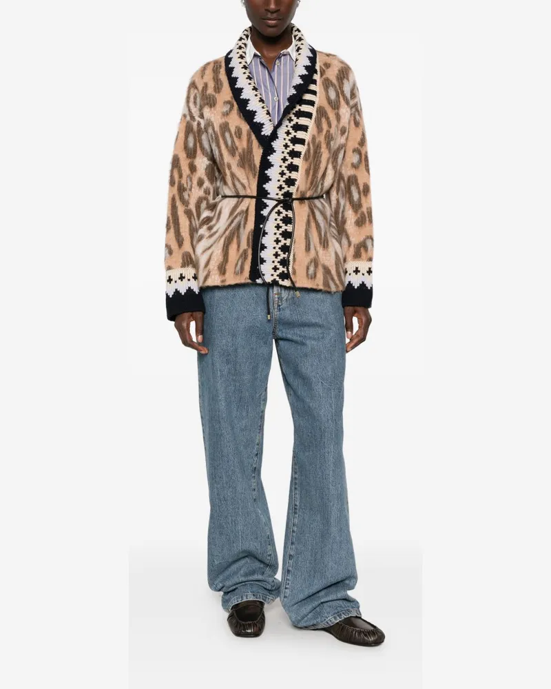 forte_forte Leopard-Print Wool Cardigan — Beige Beige