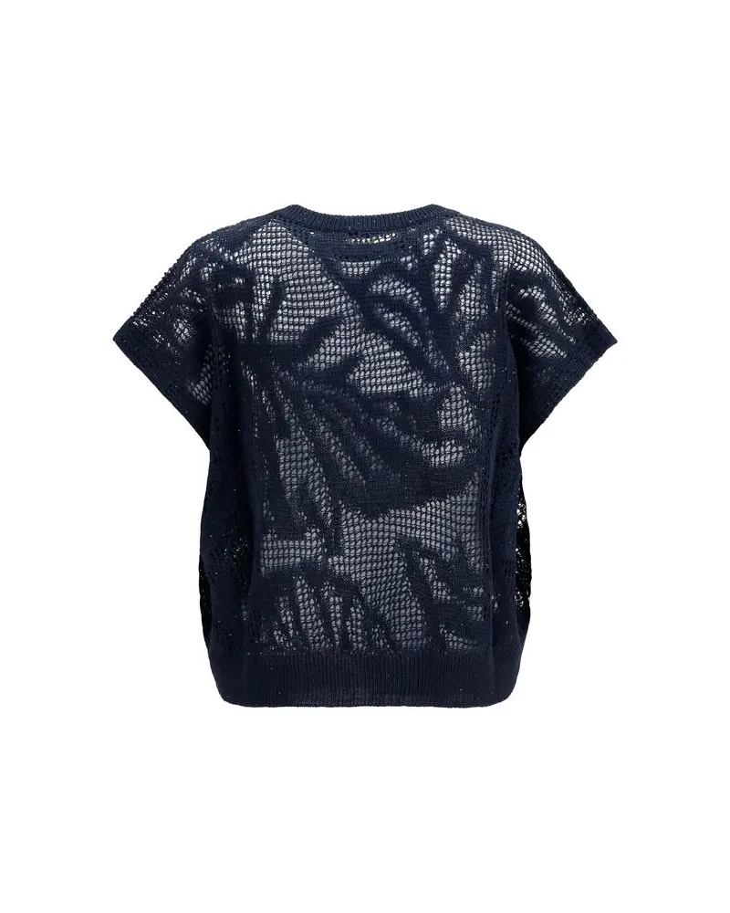 Brunello Cucinelli Women's Blue Linen T-Shirt Navy