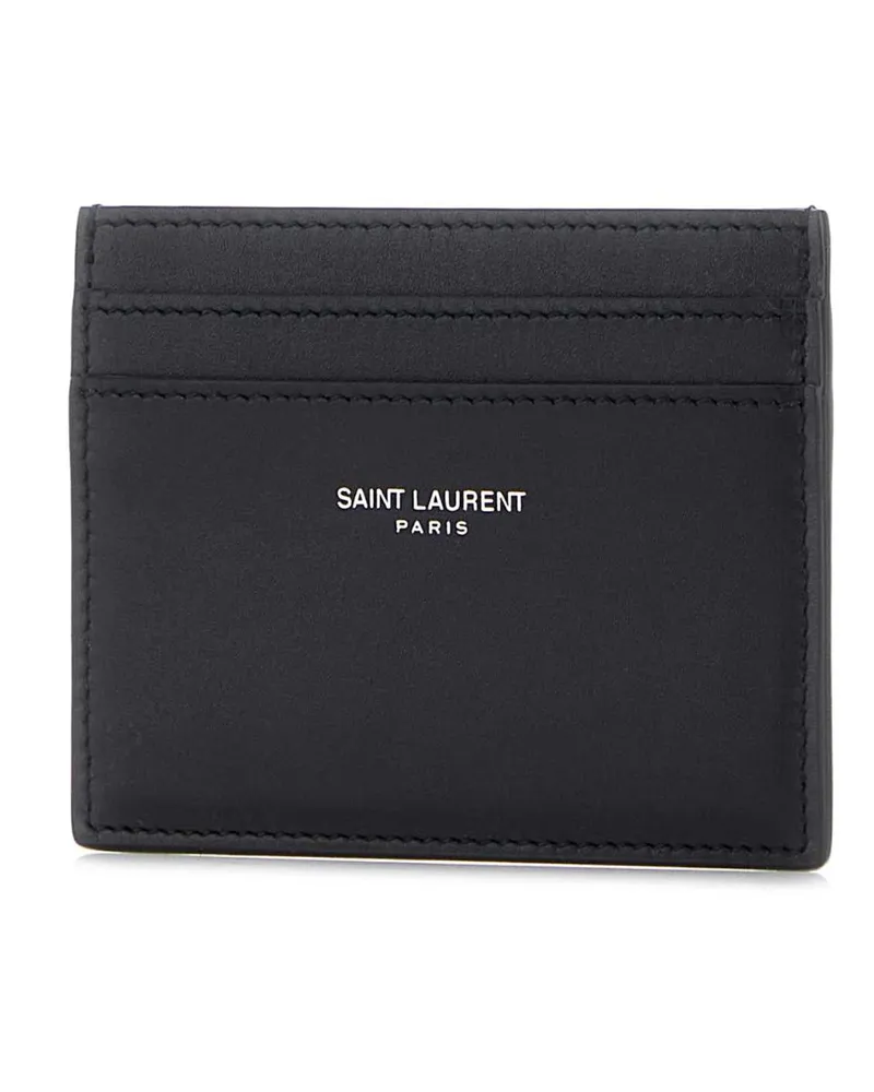 Saint Laurent Men's Black Leather Card Holder Notte Exterior: Portafogli Wallet Black