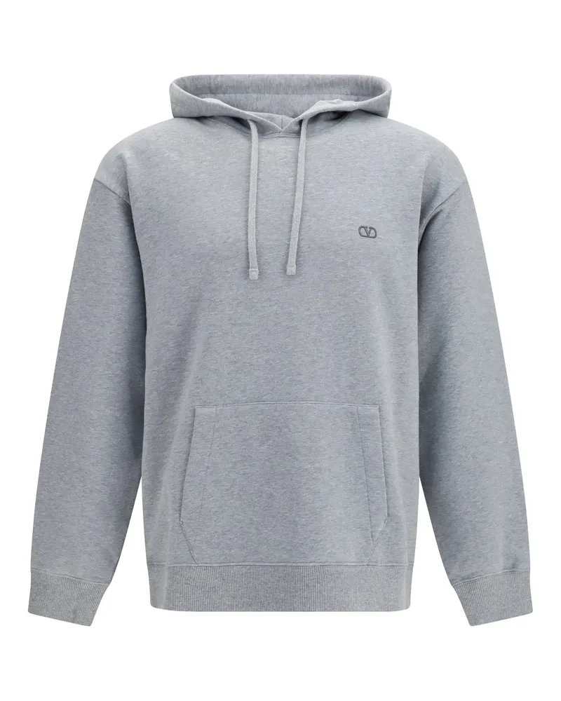Valentino Garavani Men's Hoodie Vlogo Signature Grey Melange Cotton Sweatshirts Sweater Gray