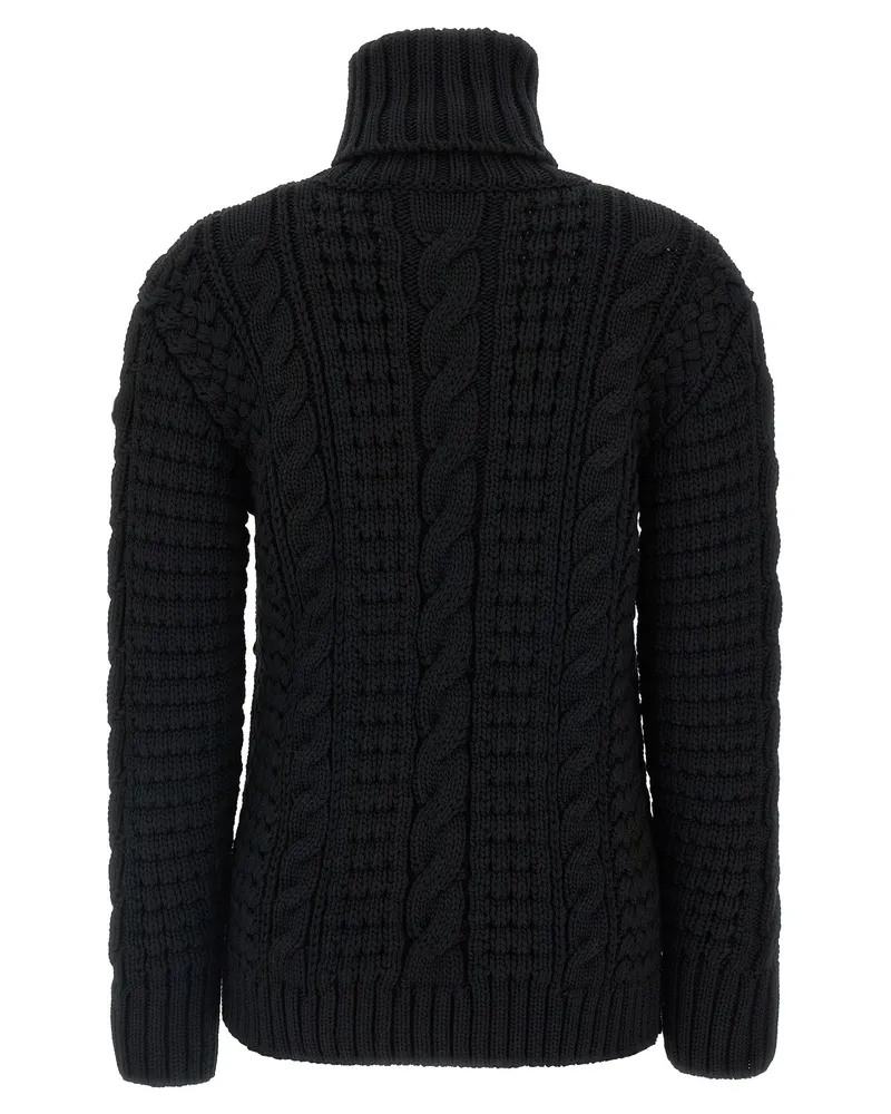 Moncler Cable-Knit Virgin Wool Sweater — Black Black