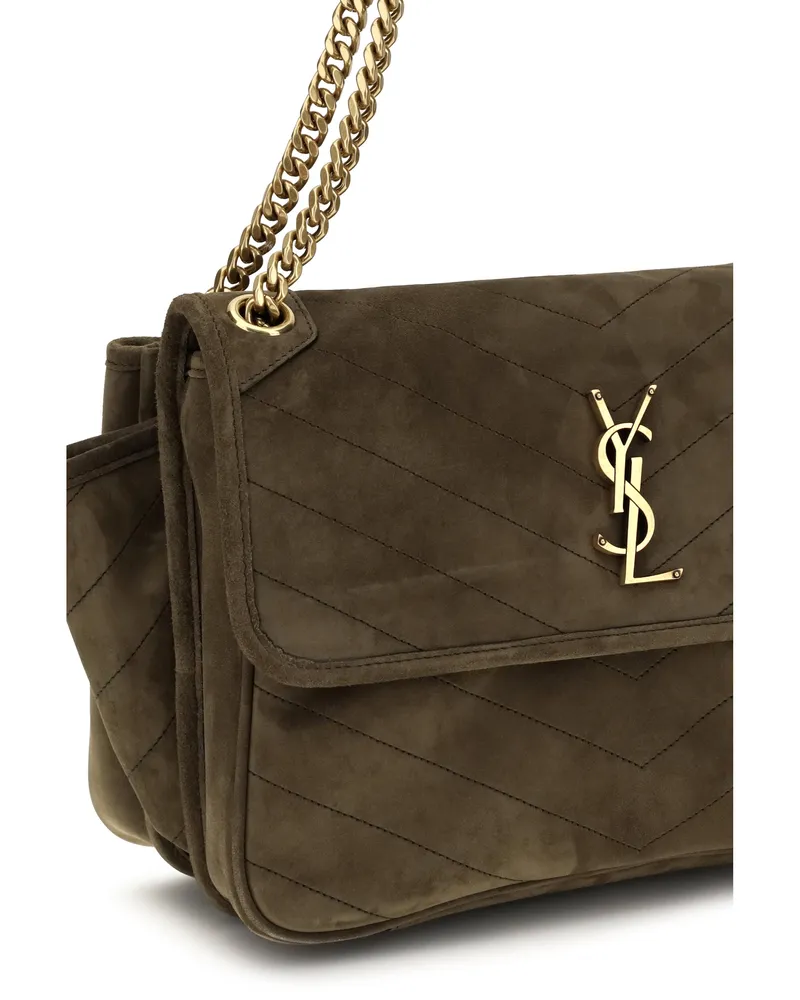 Saint Laurent Women's Shoulder Bag Niki Tripouch Light Musk Suede Brown