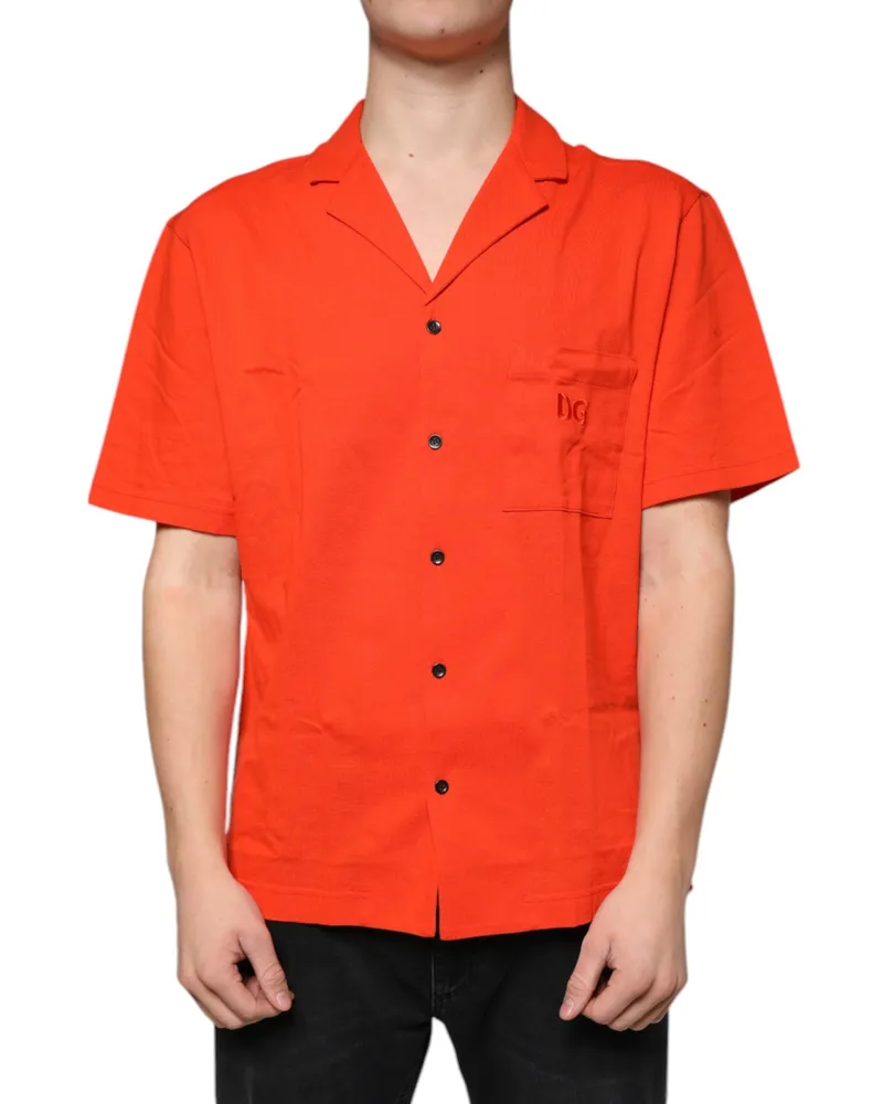 Dolce & Gabbana Men Orange Cotton Button Down Casual Polo Shirt Orange