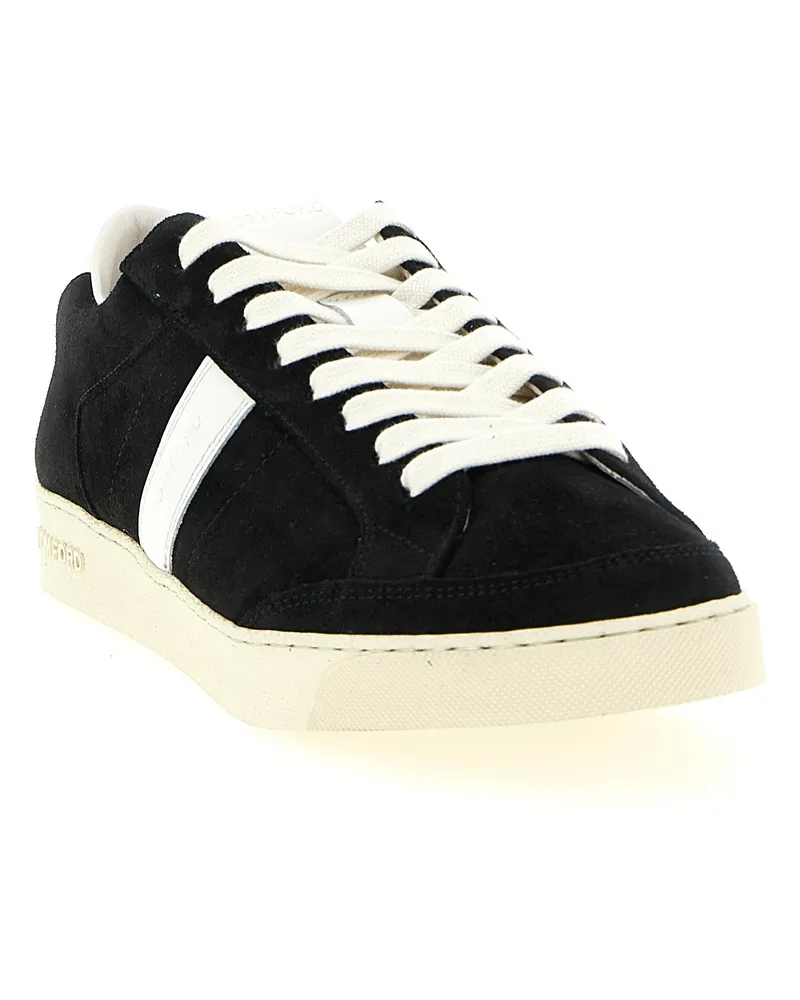 Tom Ford Men's Bicolor Leather Low Top Sneakers Black