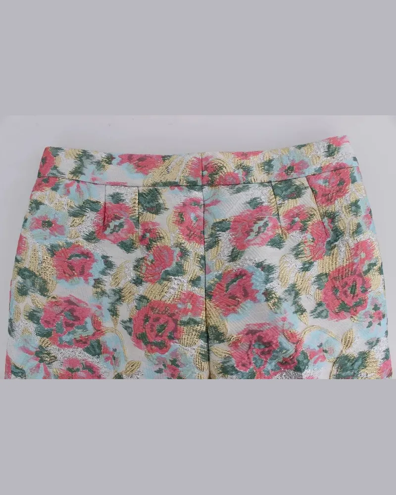Dolce & Gabbana Women White Pink Floral Brocade Pants Polyamide White