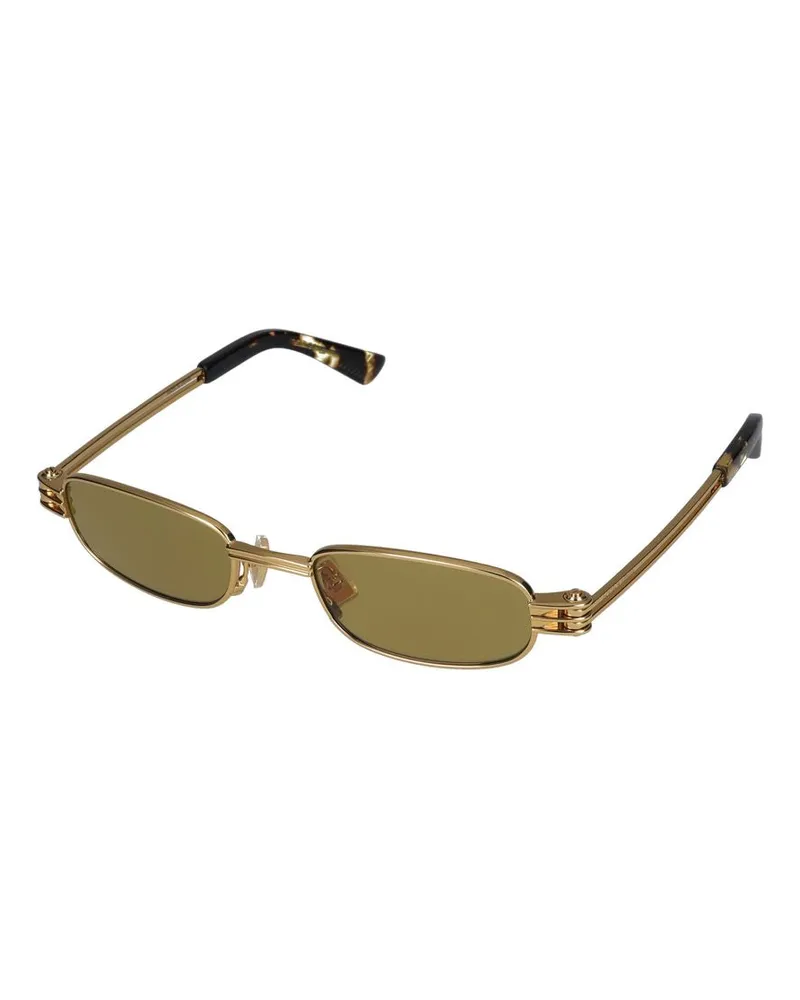 Bottega Veneta BV1381S Metal Rectangular Sunglasses — Gold Gold