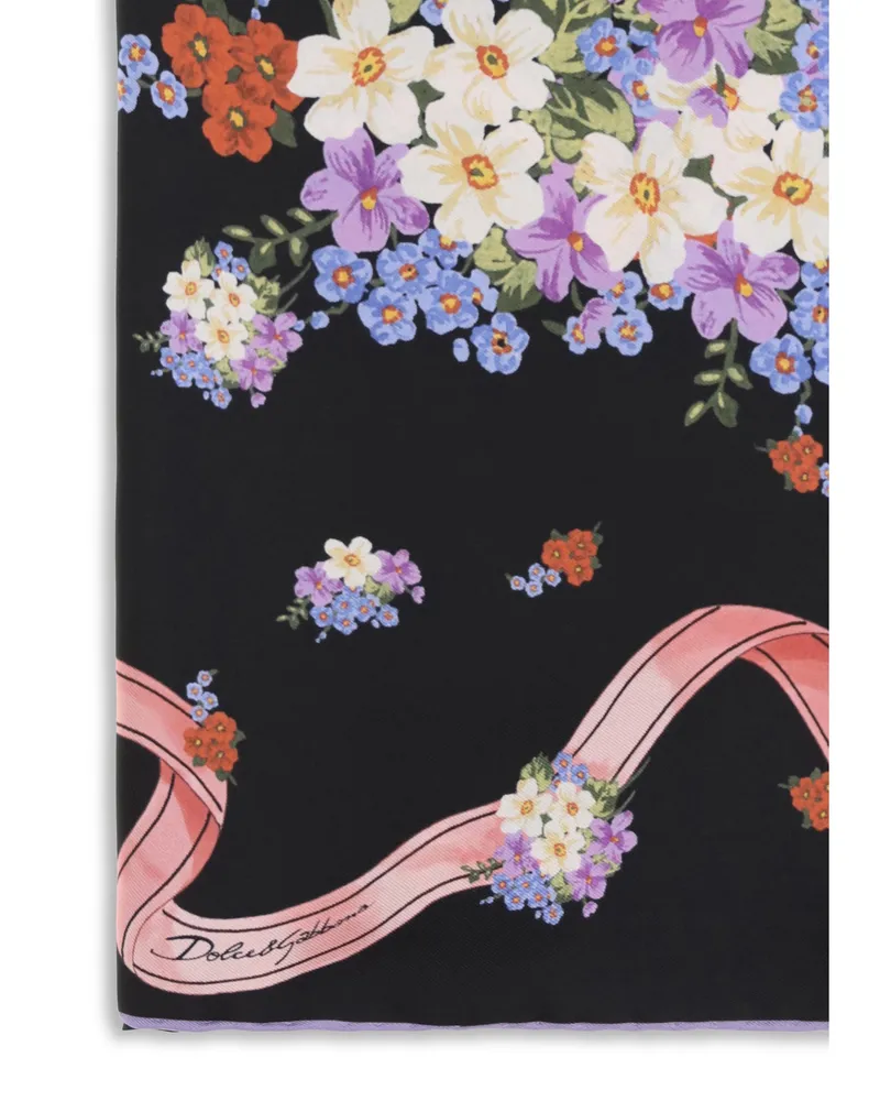 Dolce & Gabbana Women's Silk Scarf Fiorellini Black Scarfs Black