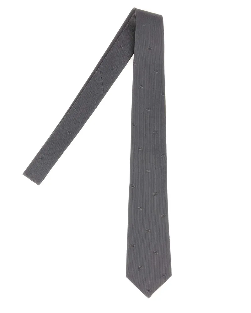 Gucci Men's Grey Jacquard Tie Lead Silk Fabric Cravatte E Papillon Ties Gray