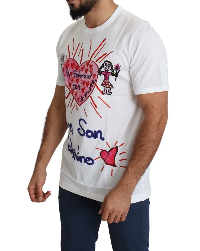 Dolce & Gabbana White Saint Valentine Hearts Print Men T-Shirt Cotton White