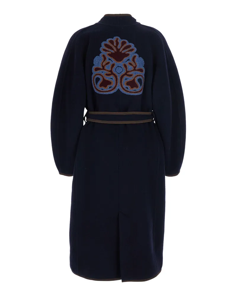 Bazar Deluxe Women's Coat With Embroidery — Blue Navy