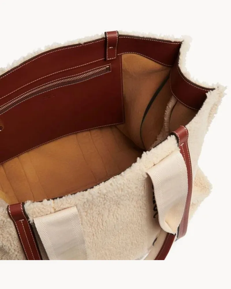 Chloé Women's Shearling Tote Beige Leather Detail Beige