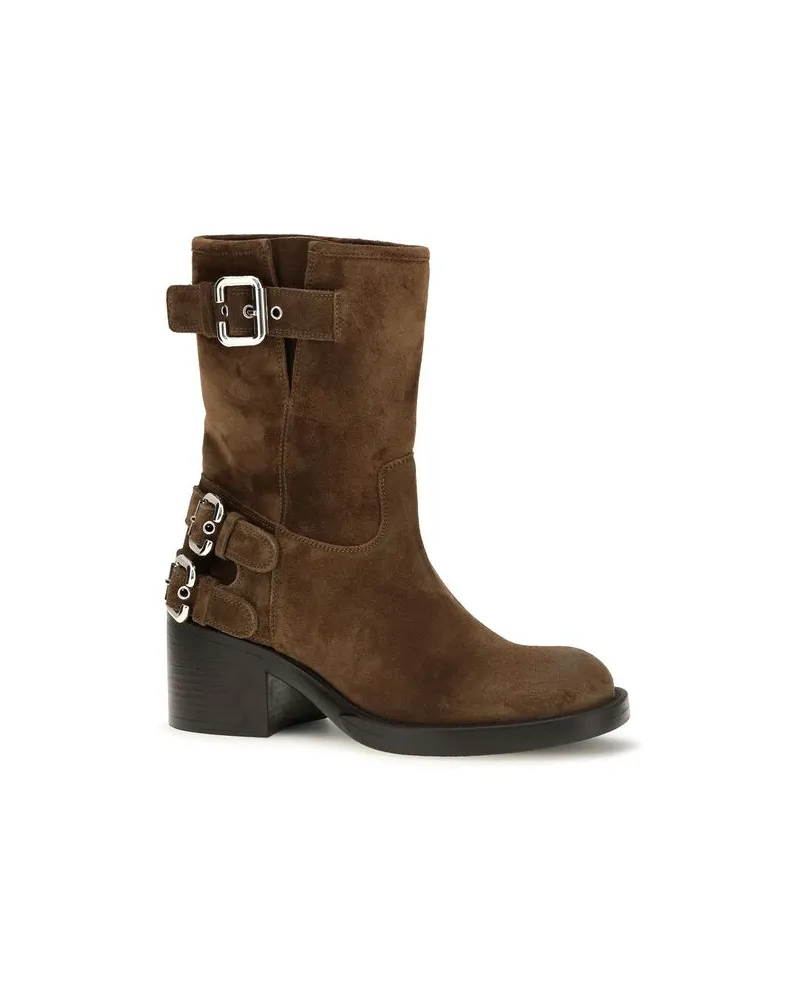 Chloé Women's Brown Calf Leather Bos Taurus Ankle Boots Brown