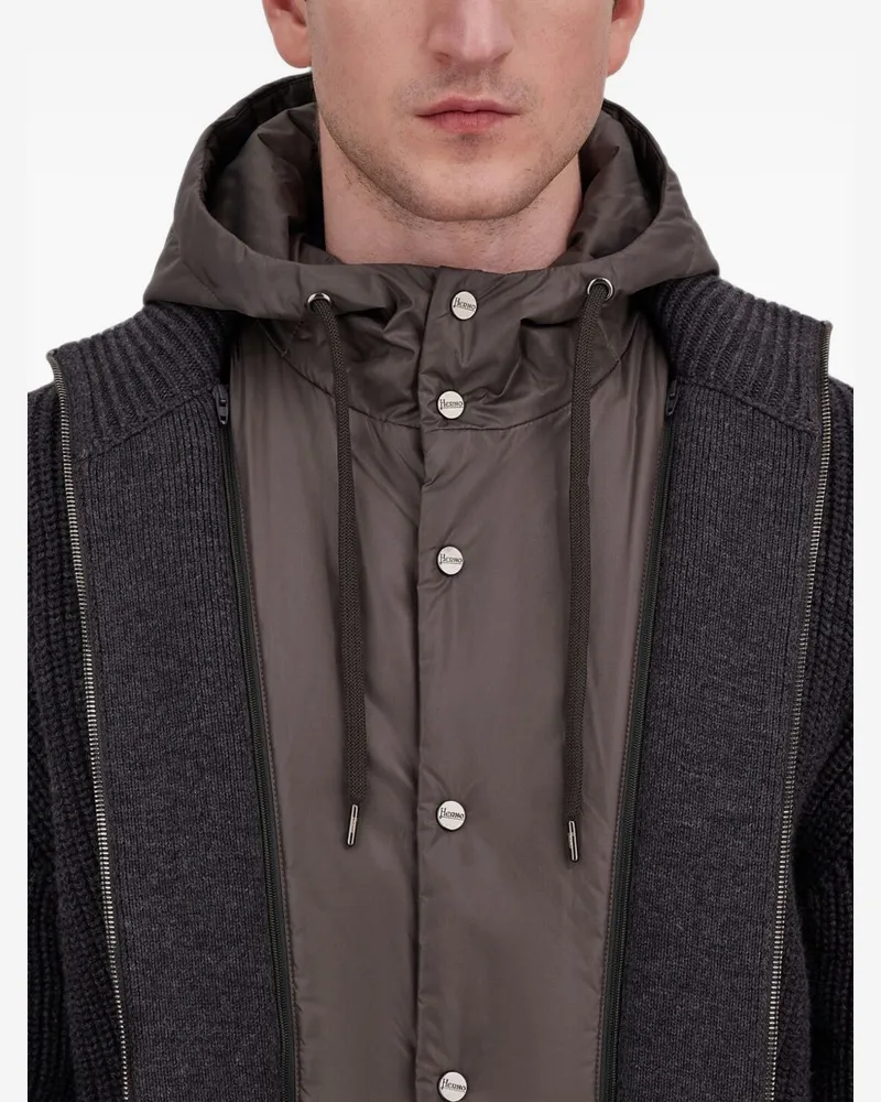 Herno Detachable Hooded Knit Hooded Knit Jacket — Charcoal Charcoal