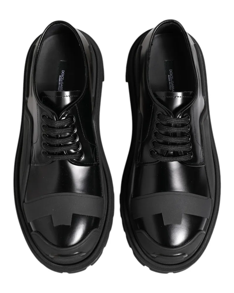 Dolce & Gabbana Men's Black Patent Leather Trekking Derby Shoes Calf Black