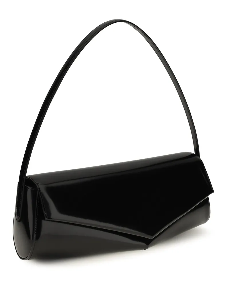 Jil Sander Kante Calfskin Leather Shoulder Bag — Black Black