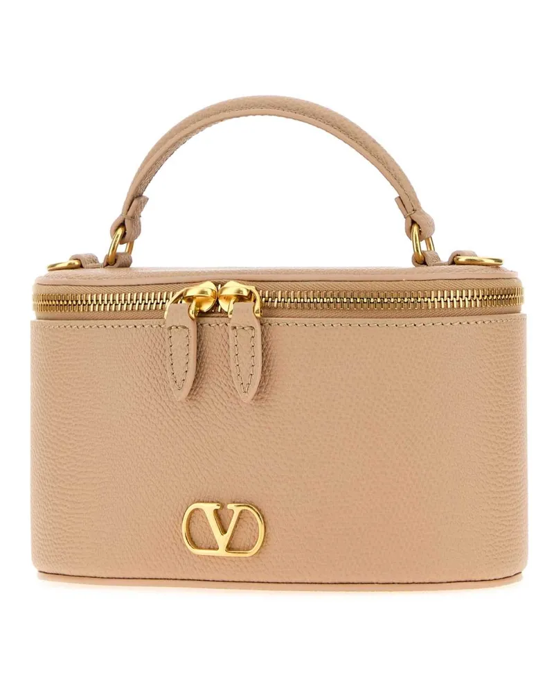 Valentino Garavani Women's Skin Pink Leather Vlogo Signature Handbag Rosesand Beauty Case Accessory Beige