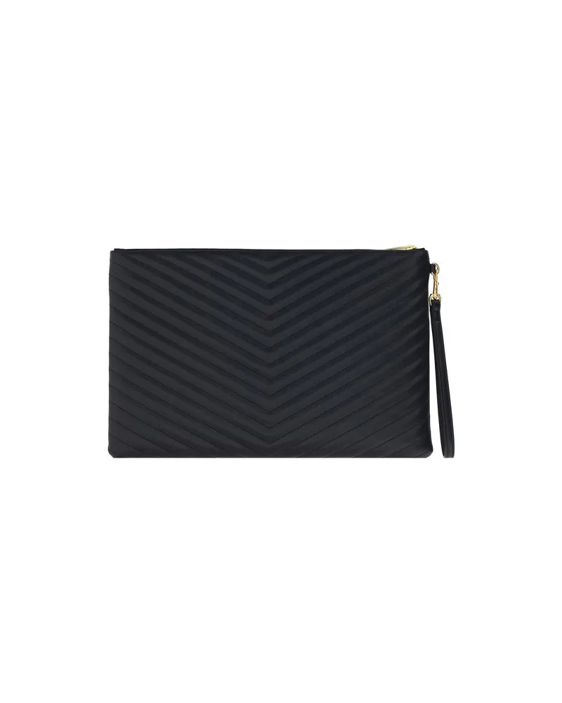 Saint Laurent Women's Black Calf Leather Bos Taurus Clutch Bag Accessory Black