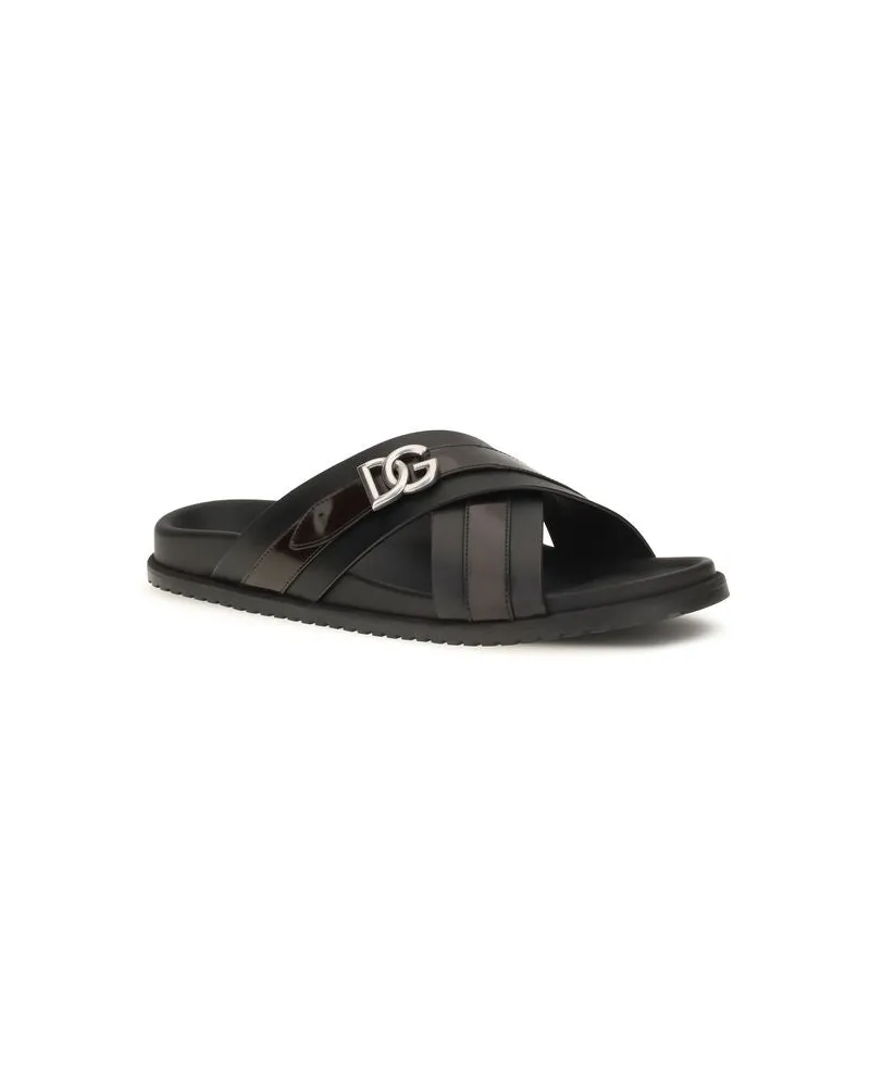 Dolce & Gabbana Men's Black Calf Leather Bos Taurus Sandals Black