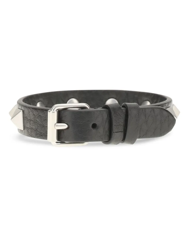 Valentino Garavani Men's Leather Bracelet Rockstud Black Calf Bracelets Black