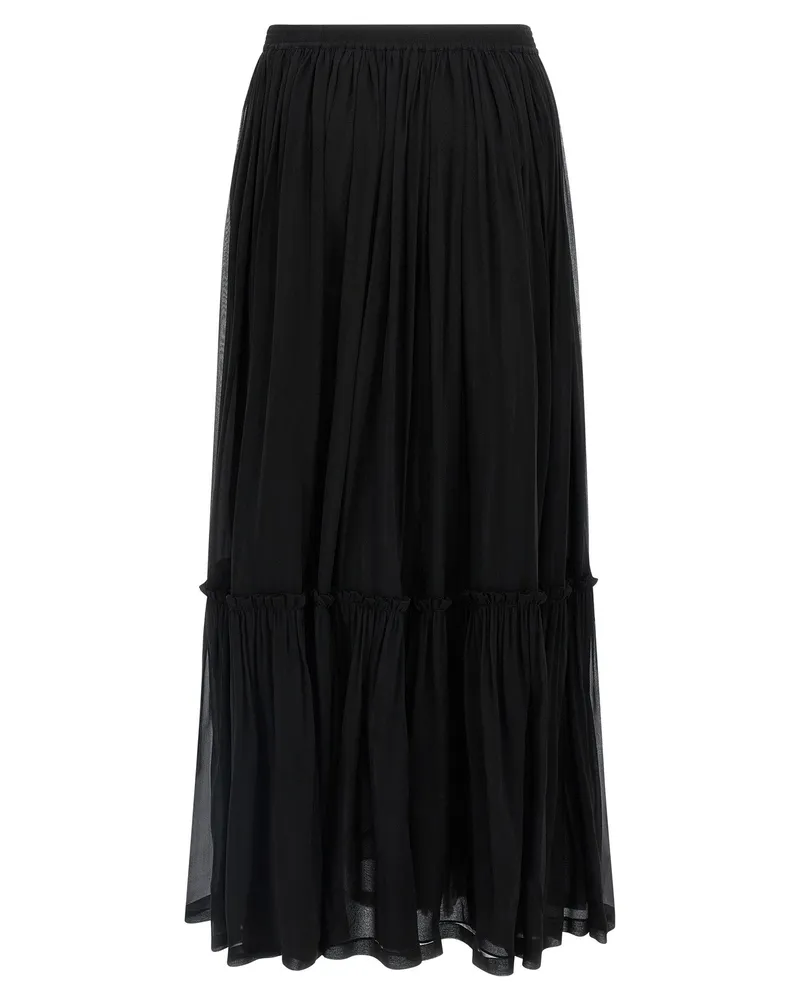 Saint Laurent Pleated Silk Skirt — Black Black
