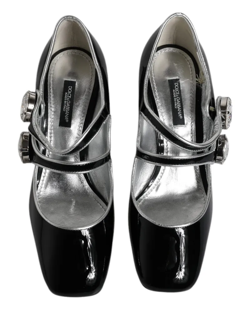 Dolce & Gabbana Women's Black Patent Leather Crystal Mary Jane Pumps Shoes Calf Lamb Black