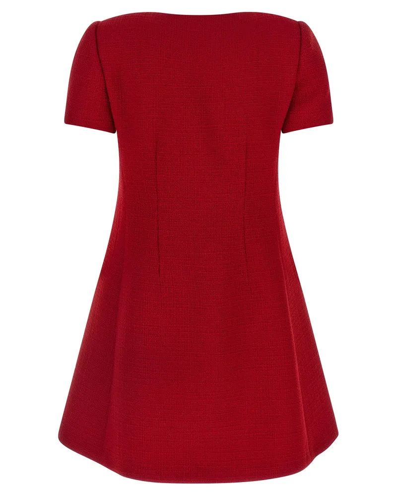 Valentino Garavani Bow-Trimmed Tweed Dress — red Red