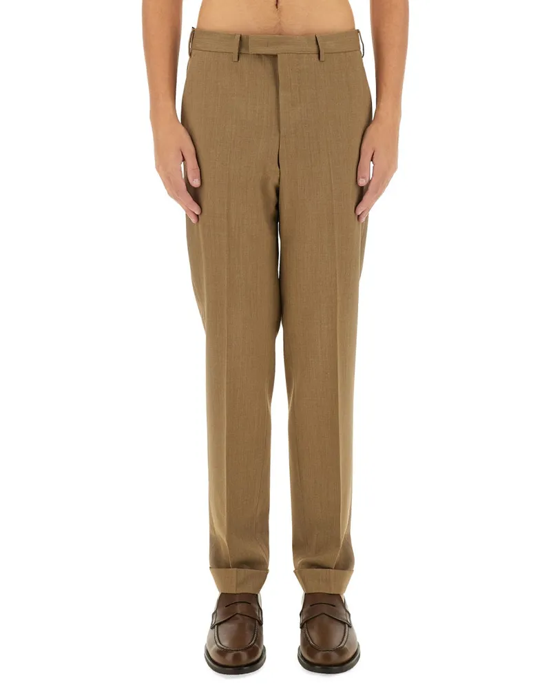 PT TORINO Straight-Leg Virgin Wool Blend Trousers — Beige Beige
