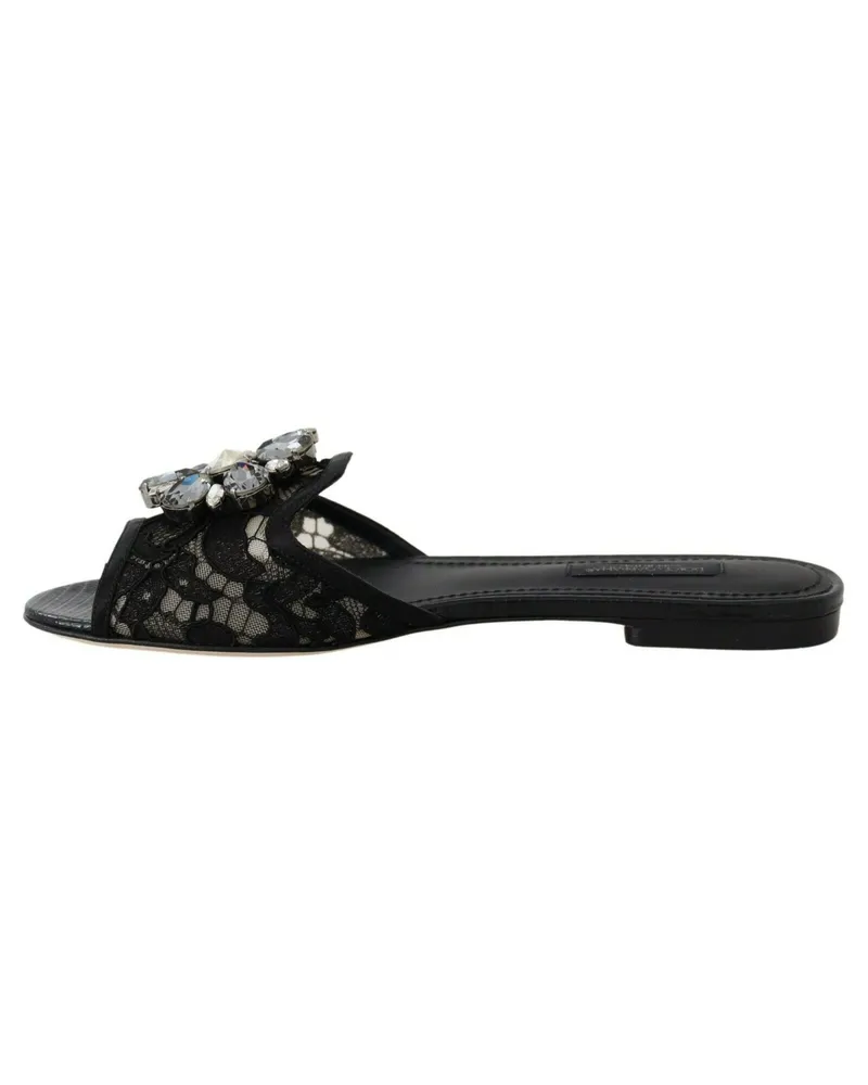 Dolce & Gabbana Women's Black Taormina Lace Slides Crystals Flats Shoes Black