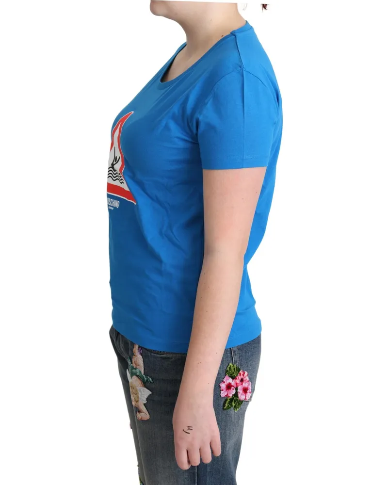 Moschino Women's Blue Cotton Swim Graphic Triangle T-Shirt Blue