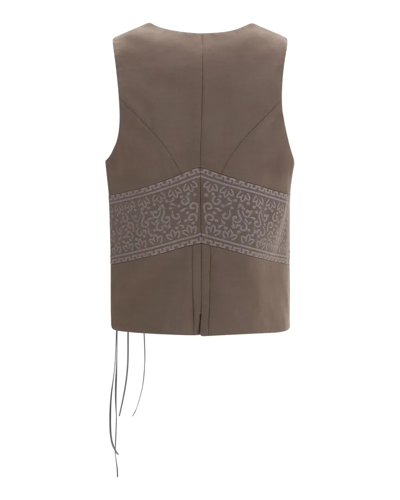 Giorgio Armani Women's Vest Washed Silk And Virgin Wool With Jacquard Pattern Ties Mud Coat Brown