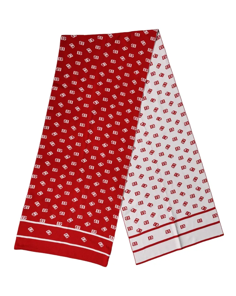 Dolce & Gabbana Red White Logo Print Foulard 201cm X 40.5cm Men Scarf And Nylon Red