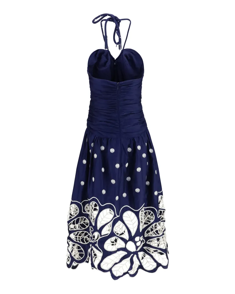 FARM Rio Women's Richelieu Embroidered Midi Dress Dark Blue Cotton Navy