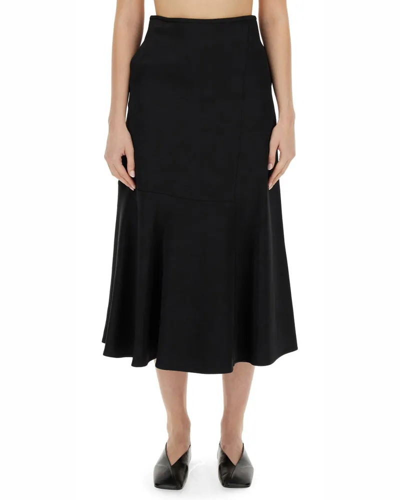 Jil Sander Viscose-Silk Blend Flared Skirt — Black Black