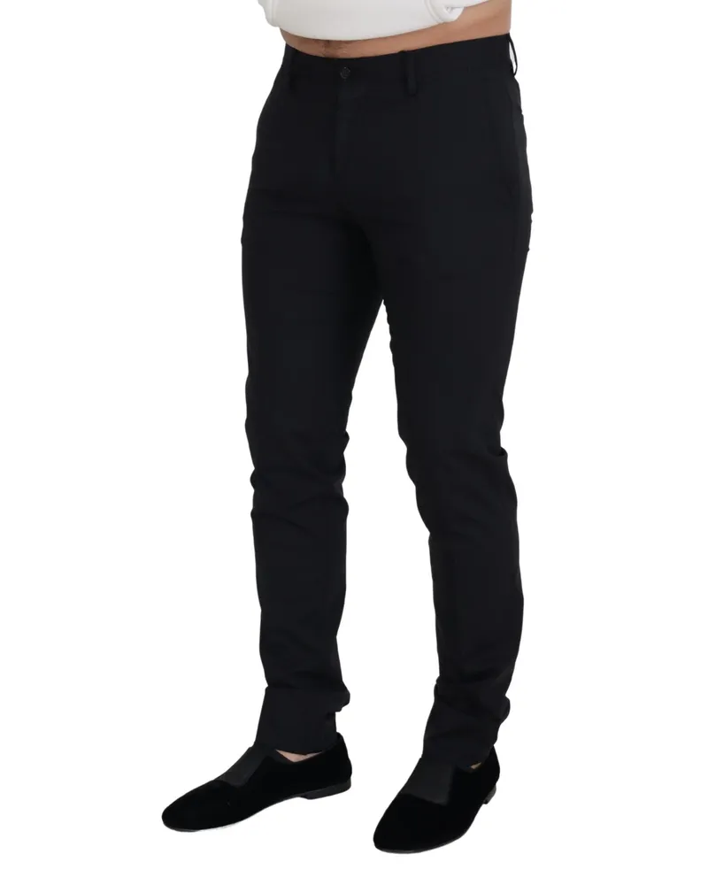 Dolce & Gabbana Men Black Wool Chino Formal Pants Elastane Black