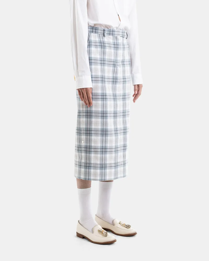 Thom Browne Women's Straight Sack Skirt Windowpane Plaid Glacier Blue Cotton Blue