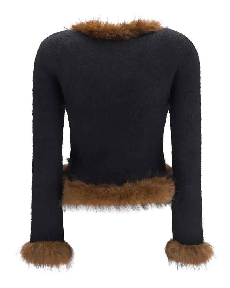 Self-Portrait Women Knit And Faux Fur Cardigan Black Sweater Black