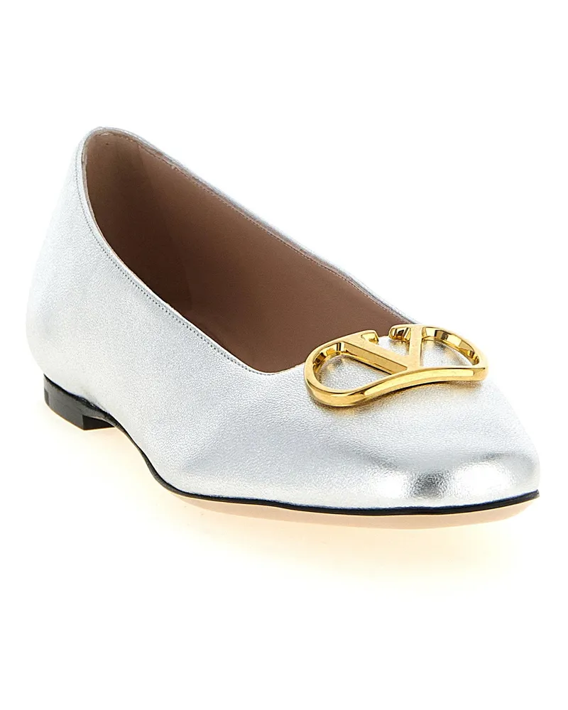 Valentino Garavani Laminated Leather Ballet Flat — Silver Silver