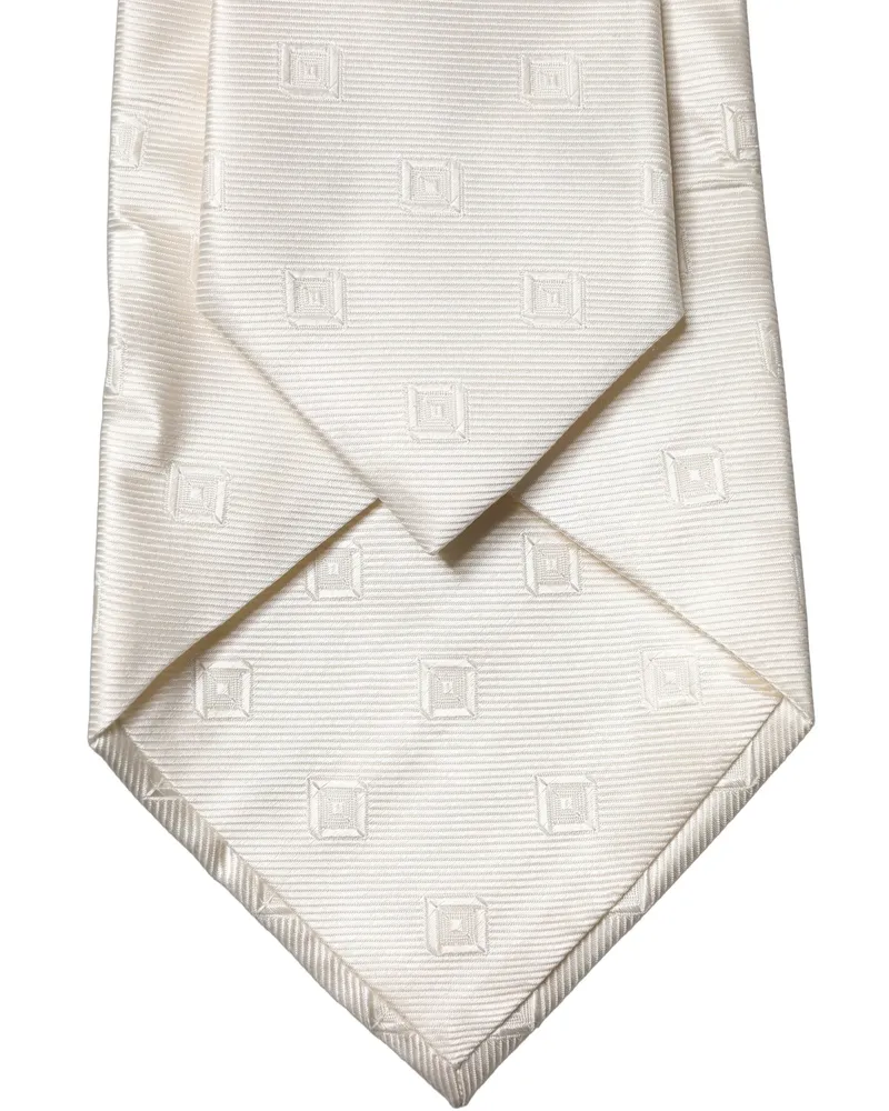 Dolce & Gabbana Off White Geometric Silk Adjustable Women Necktie Tie Black And White