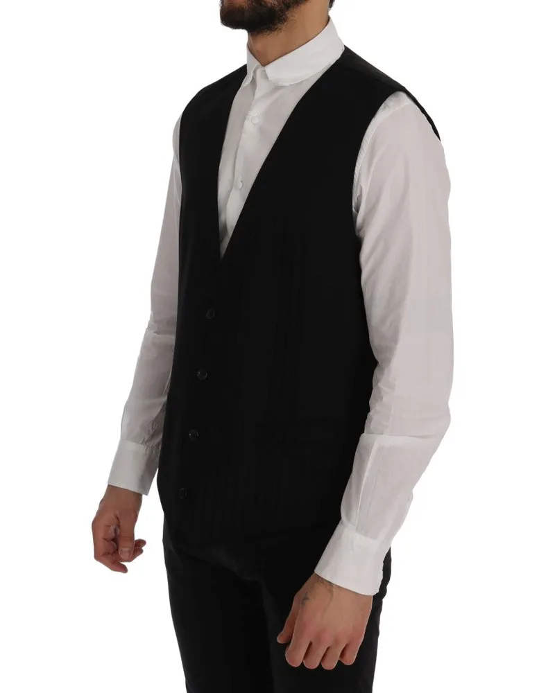 Dolce & Gabbana Men's Black Staff Wool Stretch Vest Clothing Black