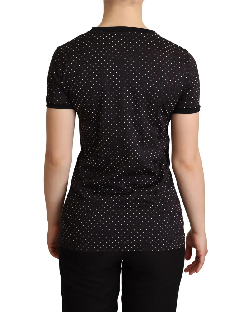 Dolce & Gabbana Women's Black Dotted Crewneck Cotton T-Shirt Black