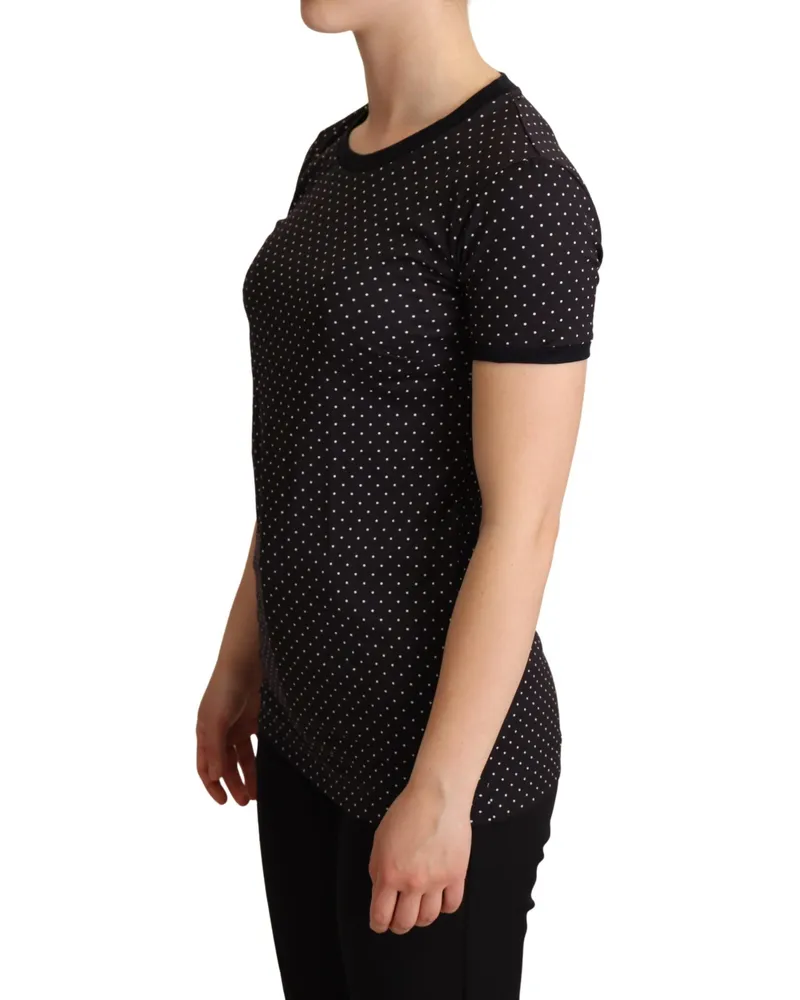 Dolce & Gabbana Women's Black Dotted Crewneck Cotton T-Shirt Black