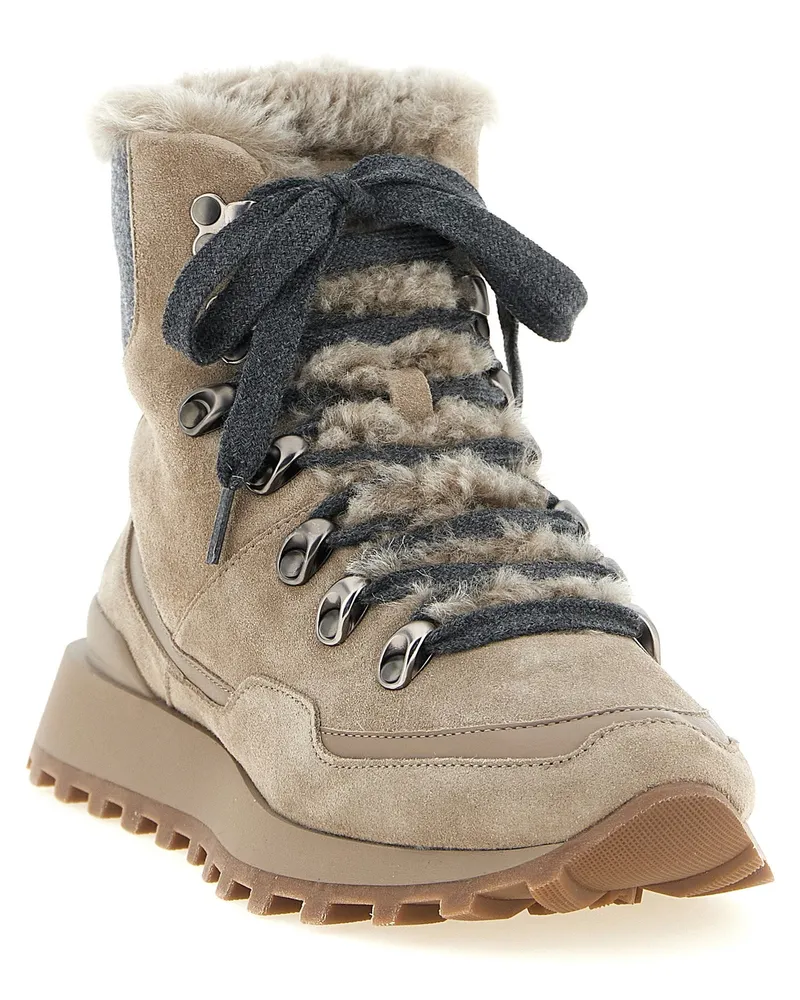 Brunello Cucinelli Shearling-Lined Hiking Boot — Beige Beige