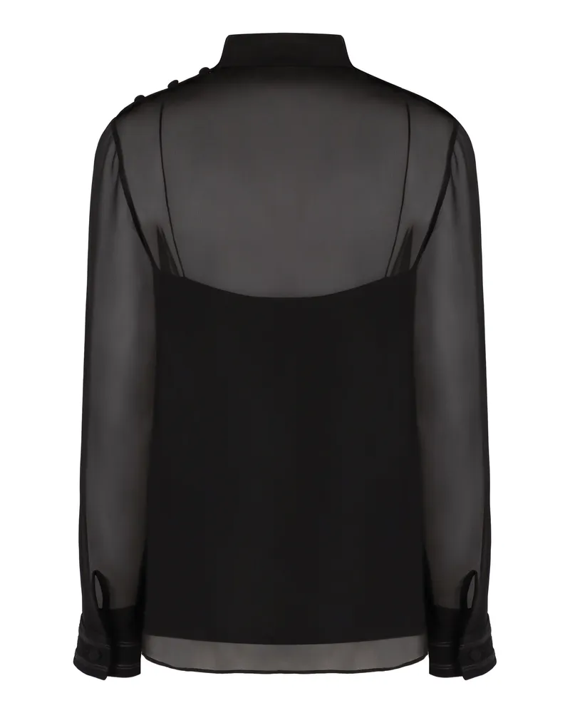 Gucci Women's Pussy-Bow Silk Blouse Black Blouses Shirt Black