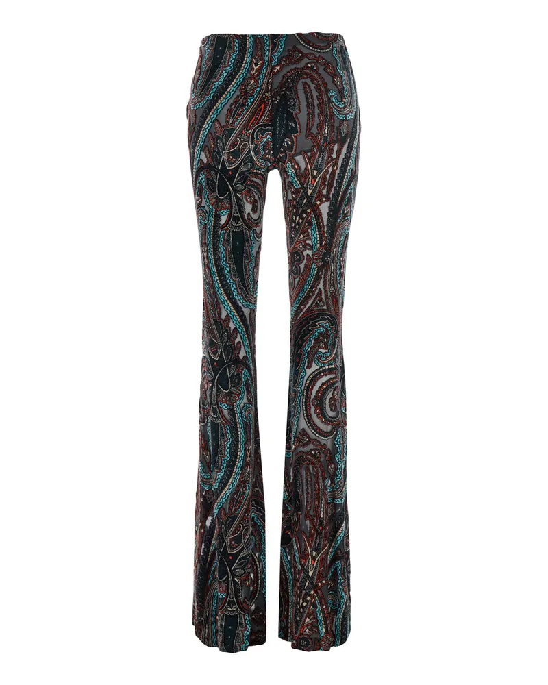 Etro Paisley Devorè Technical Fabric Trousers — Multicolor Multicolor
