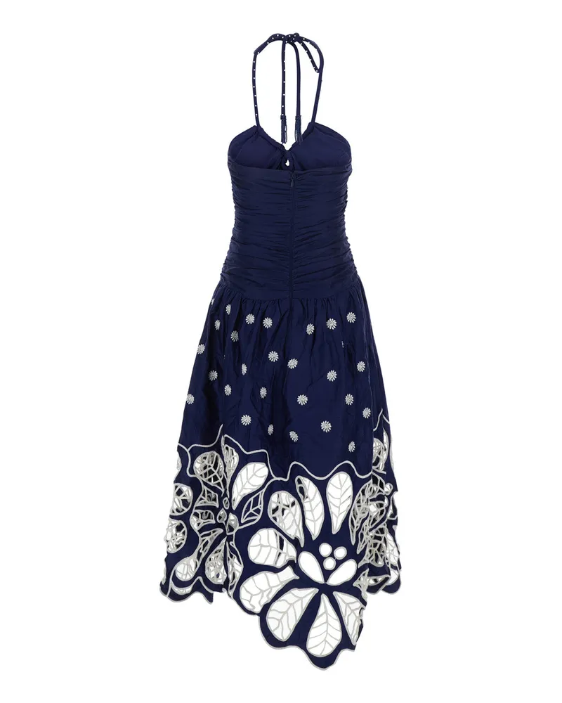 FARM Rio Richelieu Embroidery Halterneck Dress — Blue 